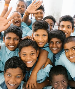 group of children taking picture