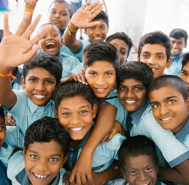 group of children taking picture