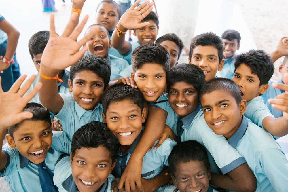 group of children taking picture