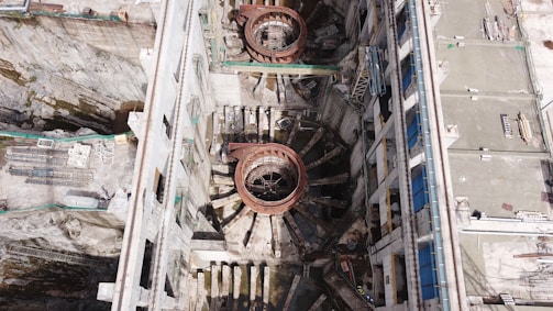 An aerial view of a large infrastructure project under construction.