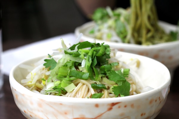 Cooked pasta with green veggies