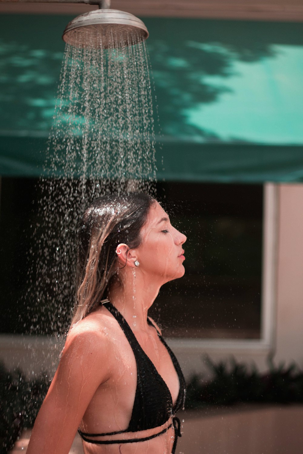 woman taking a shower