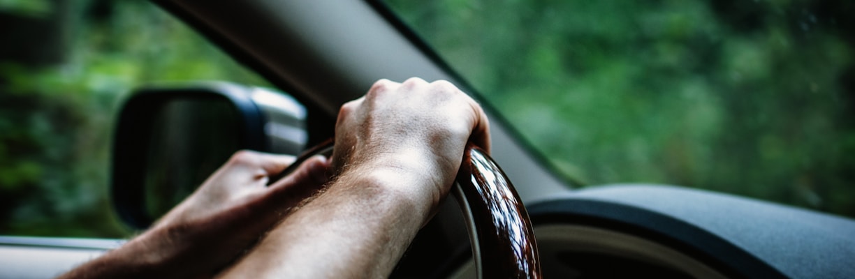 person holding car steering wheel