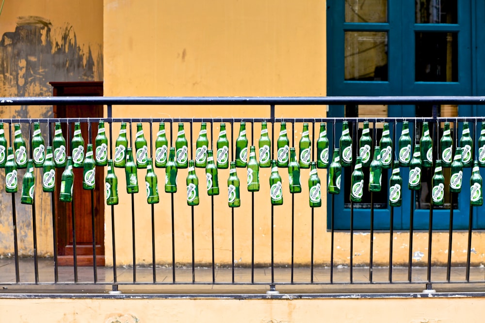 bottles hanged on hand rails