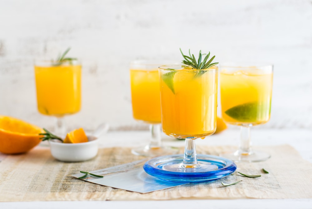 clear drinking glasses on table