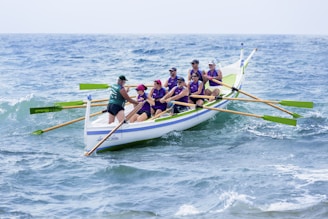 people paddling on sea
