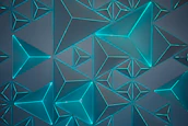 3D spatial mapping visualization glowing in electric cyan against a deep navy background.