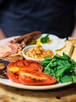 food photography of grilled foods with beans