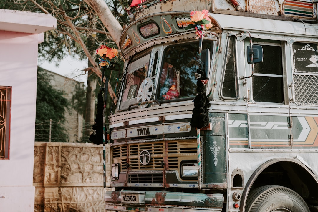 Tata truck passing near houses, Indian truck festival decoration