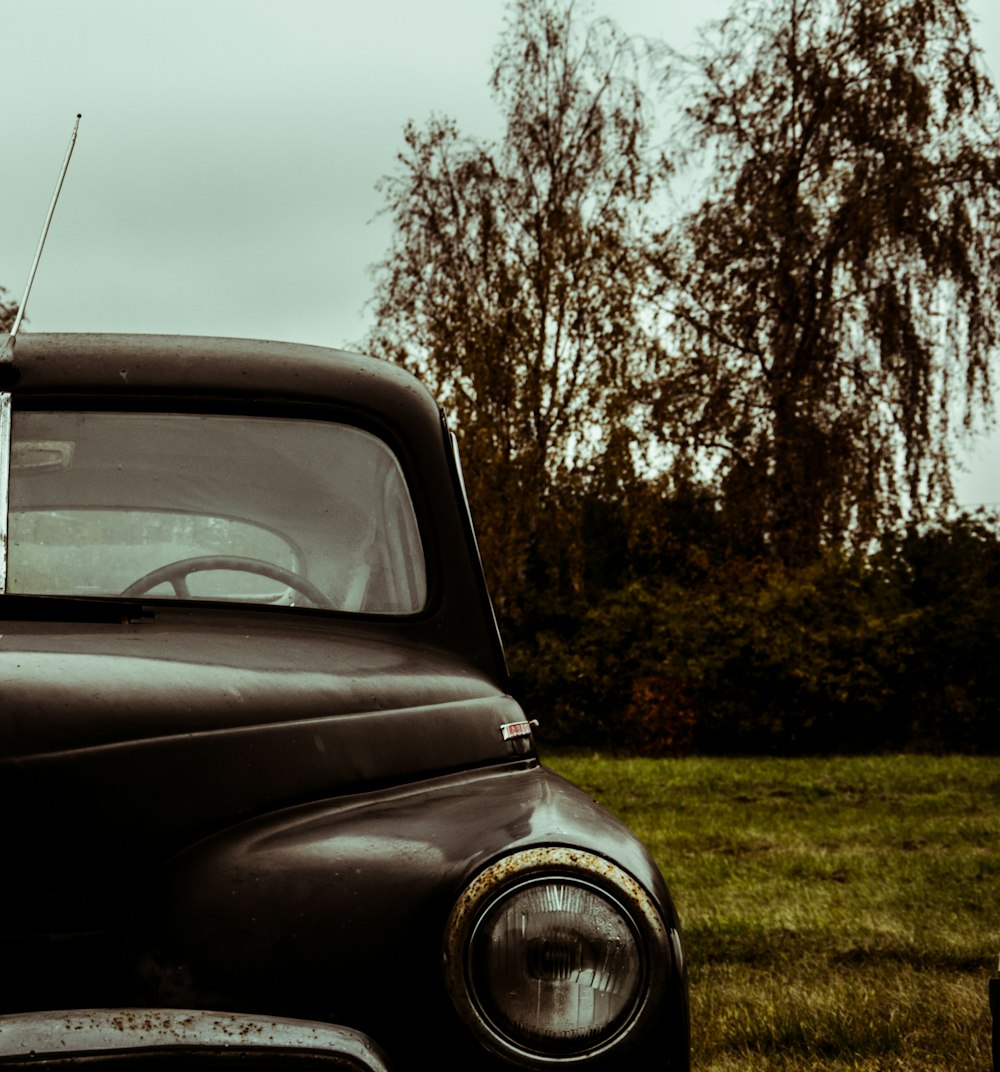 vintage car on grass field