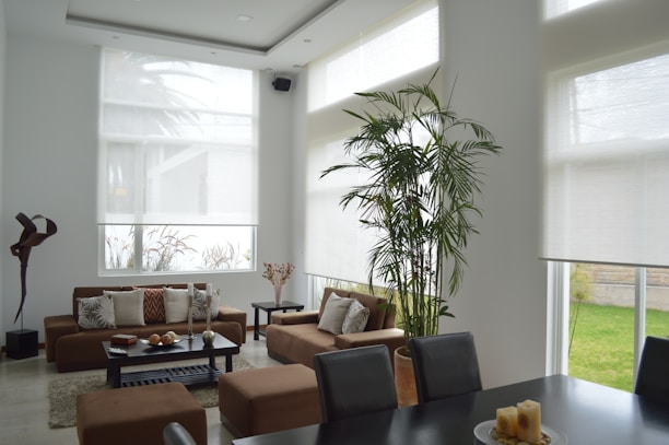 Modern living room with custom modular furniture and warm lighting