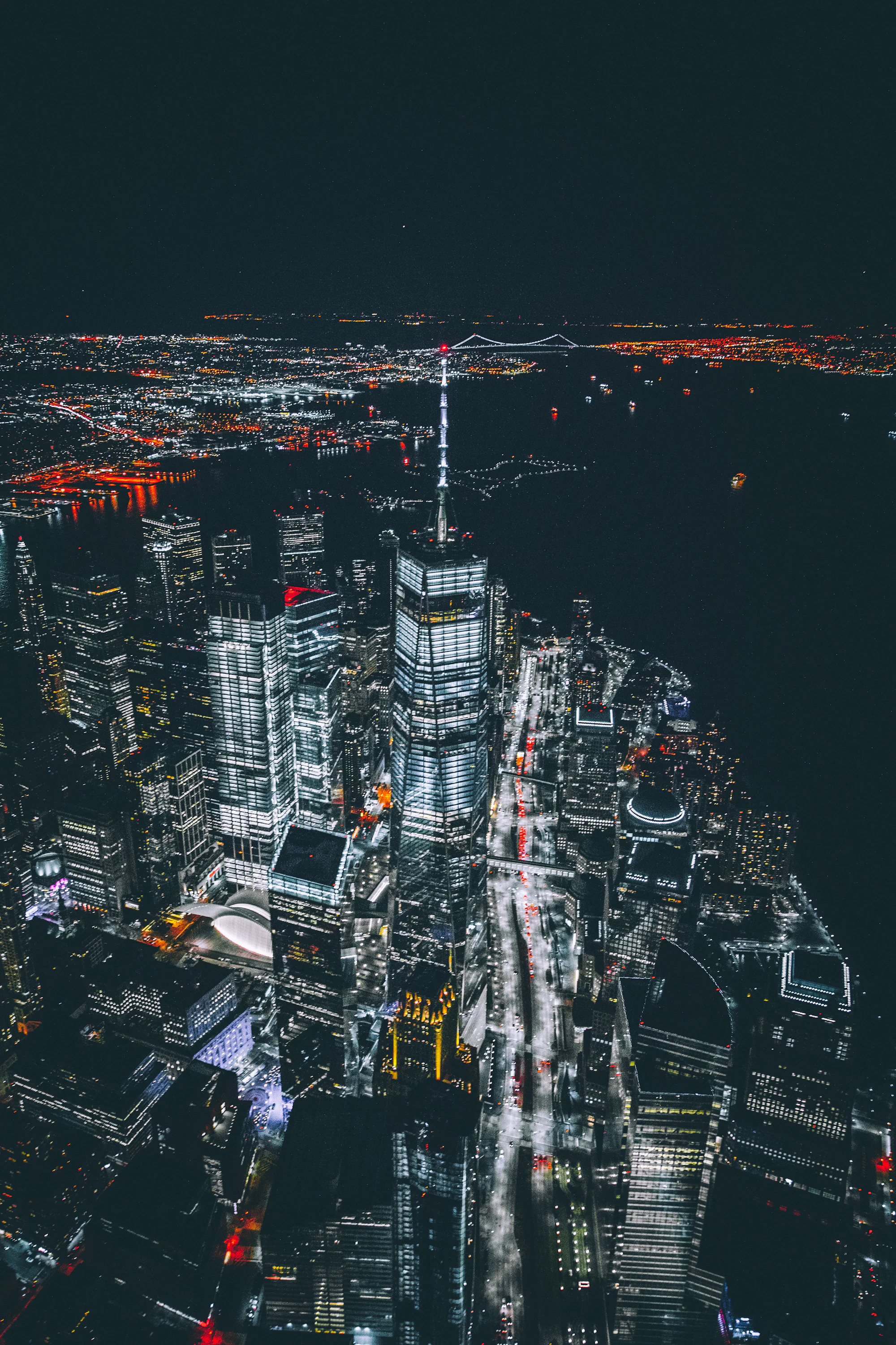 Aerial view of a city at night