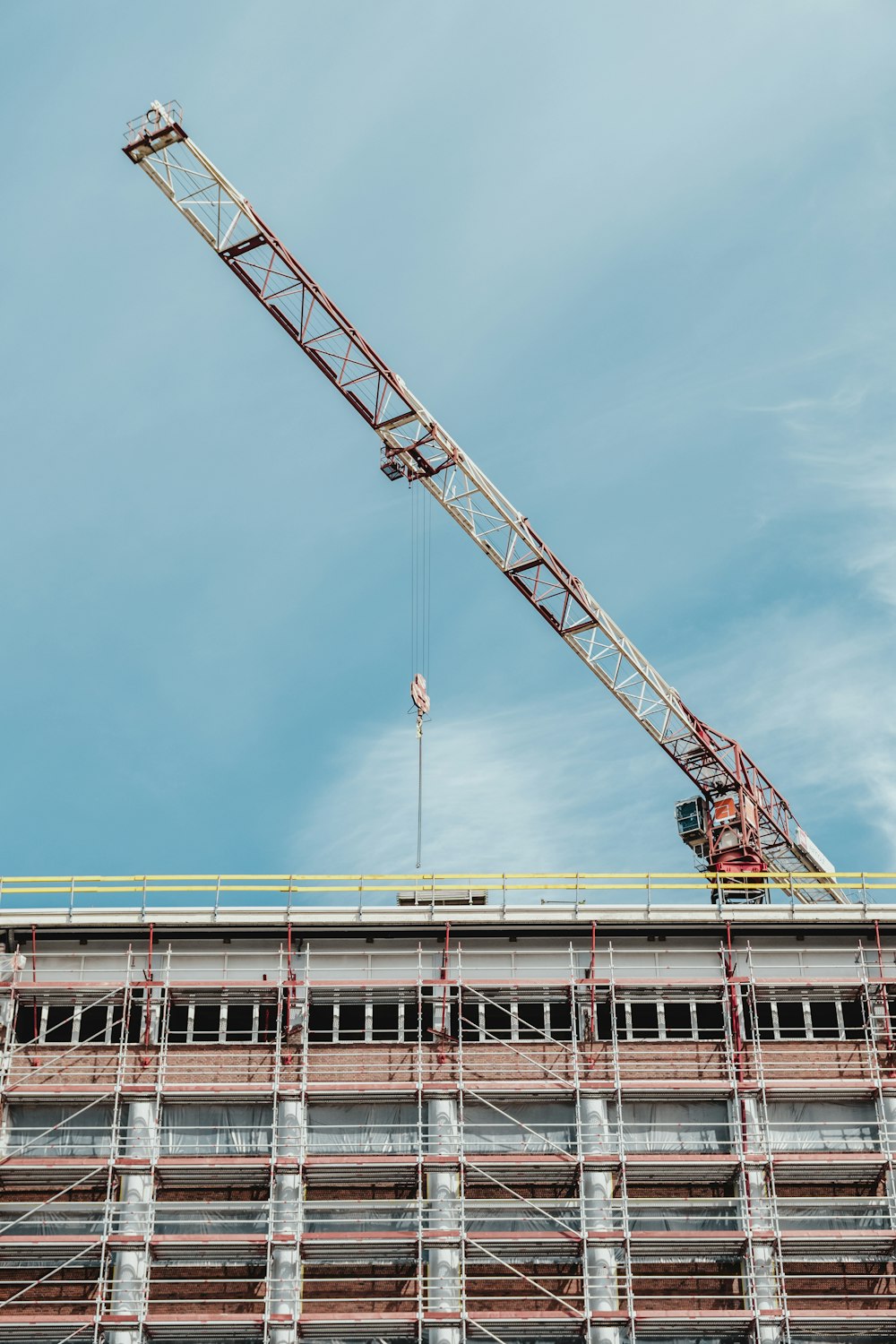 grue grise et brune sur le dessus du bâtiment