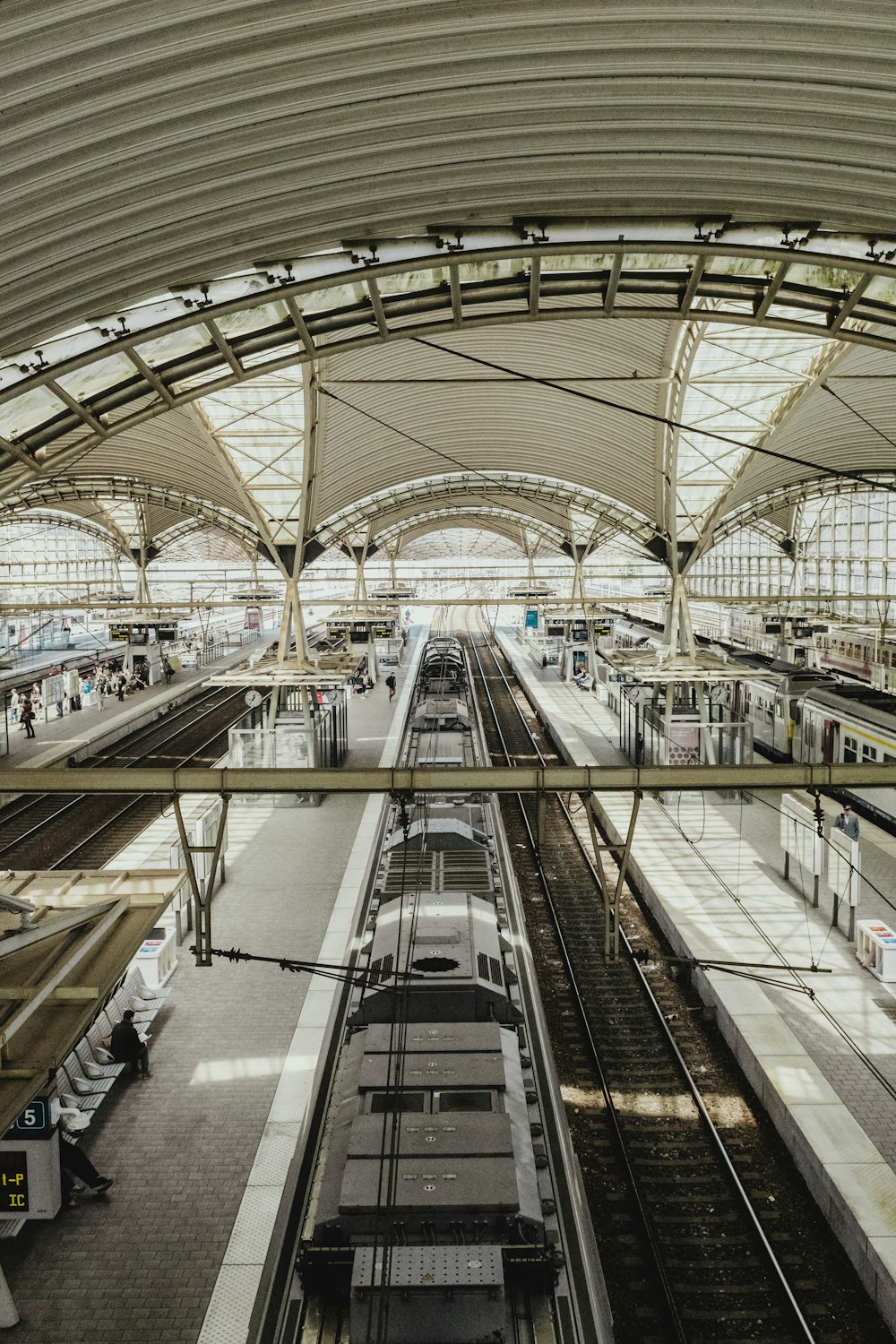 aerial view of train in station