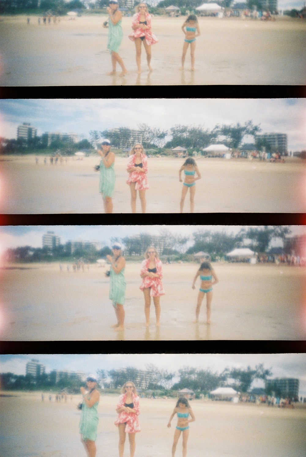 women on beach collage