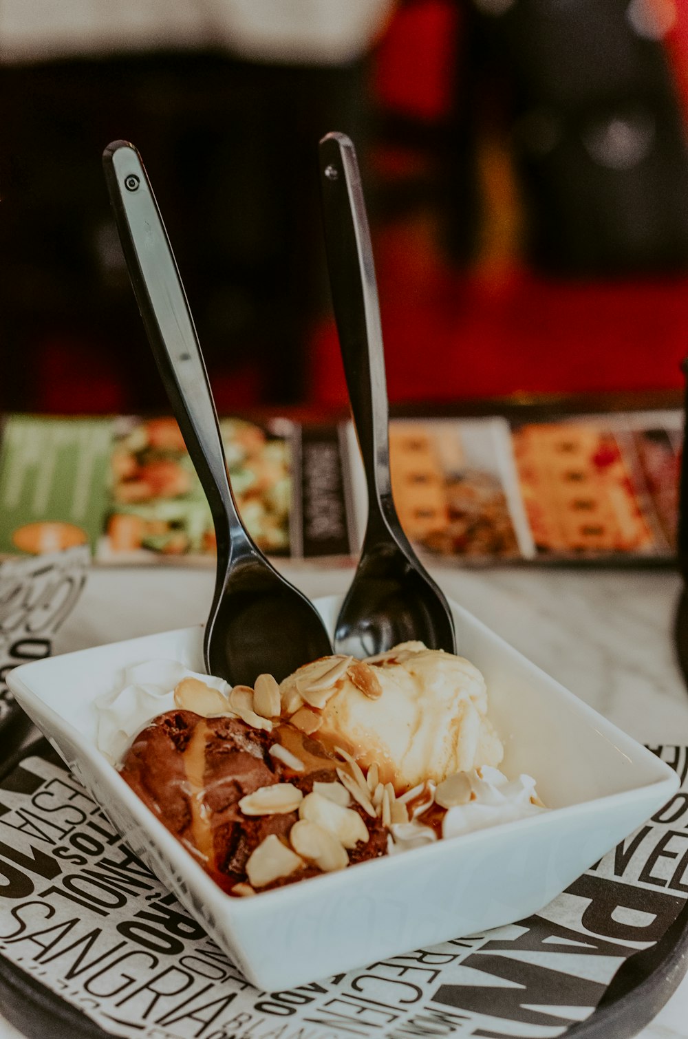 spoon and fork on ice cream