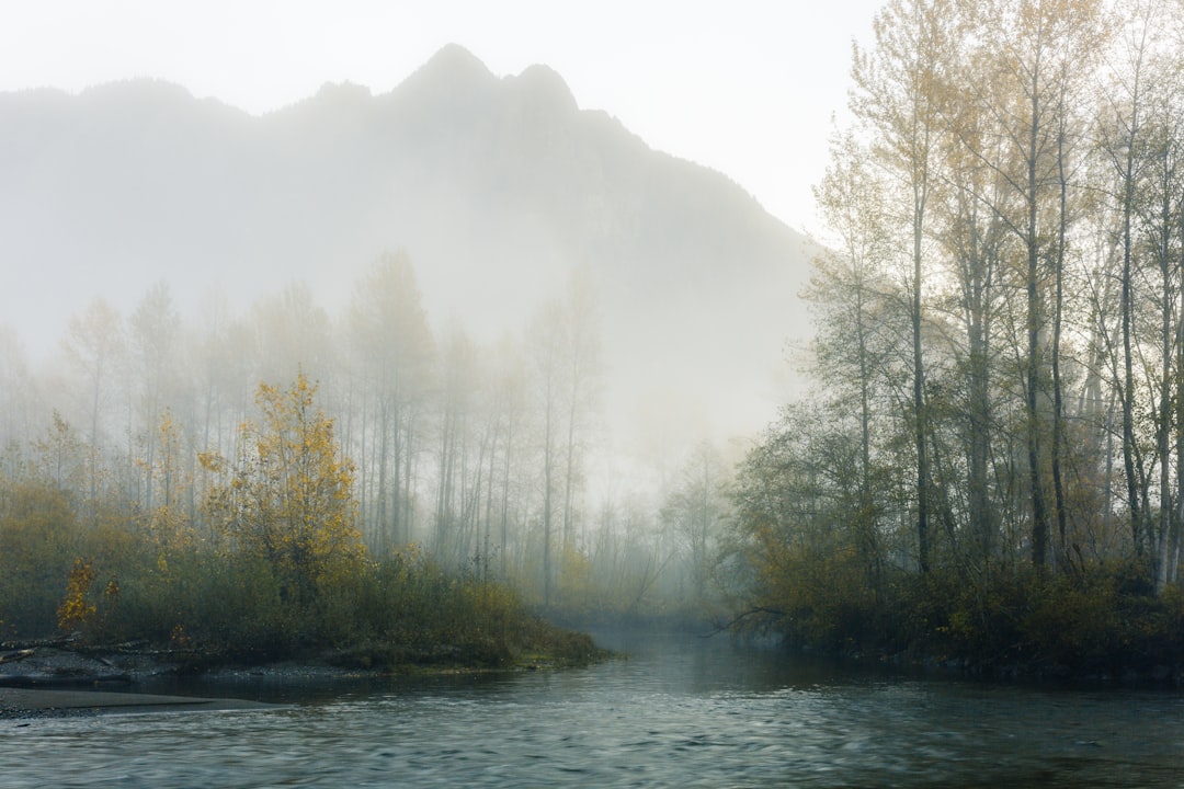 Mt. Si looms over the accompanying landscape on a foggy morning in Snoqualmie, WA.