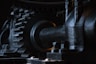 close-up photography of black metal gears