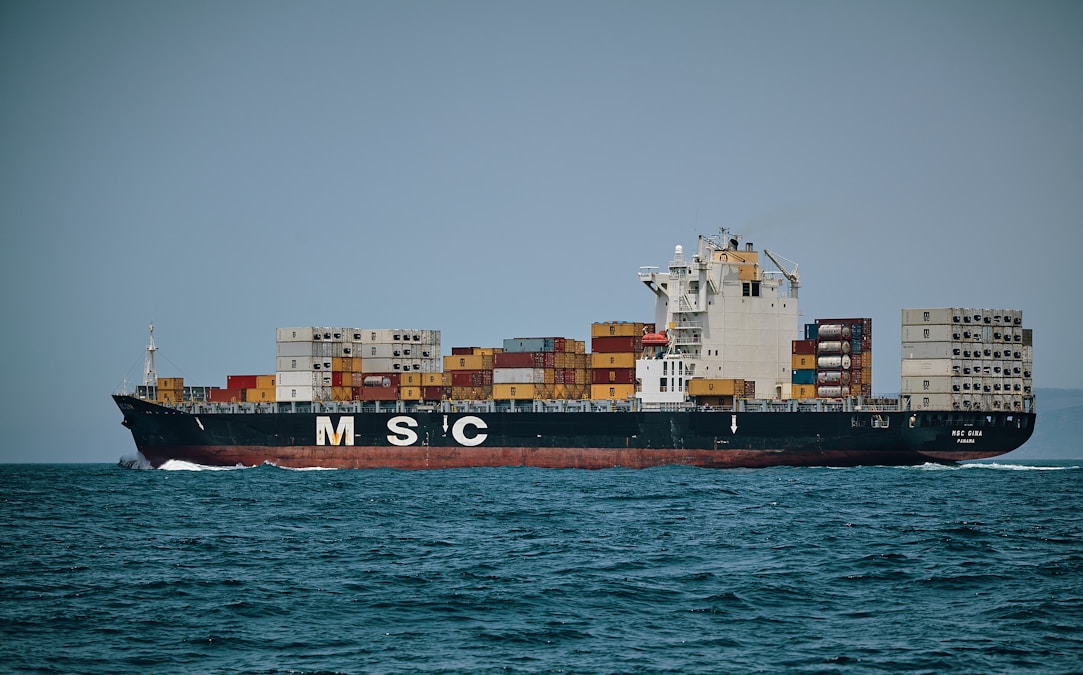 Container ship underway on open water