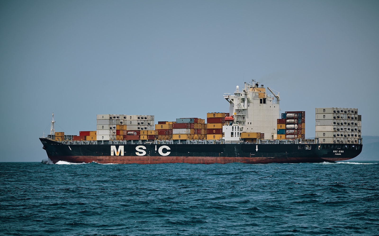 Merchant cargo ship at sea