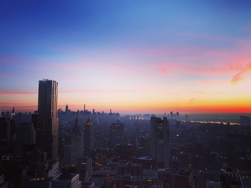 aerial photography of high rise buildings during golden hour