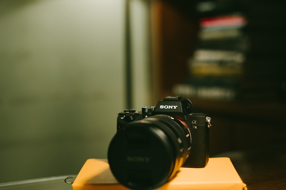 black Sony DSLR camera