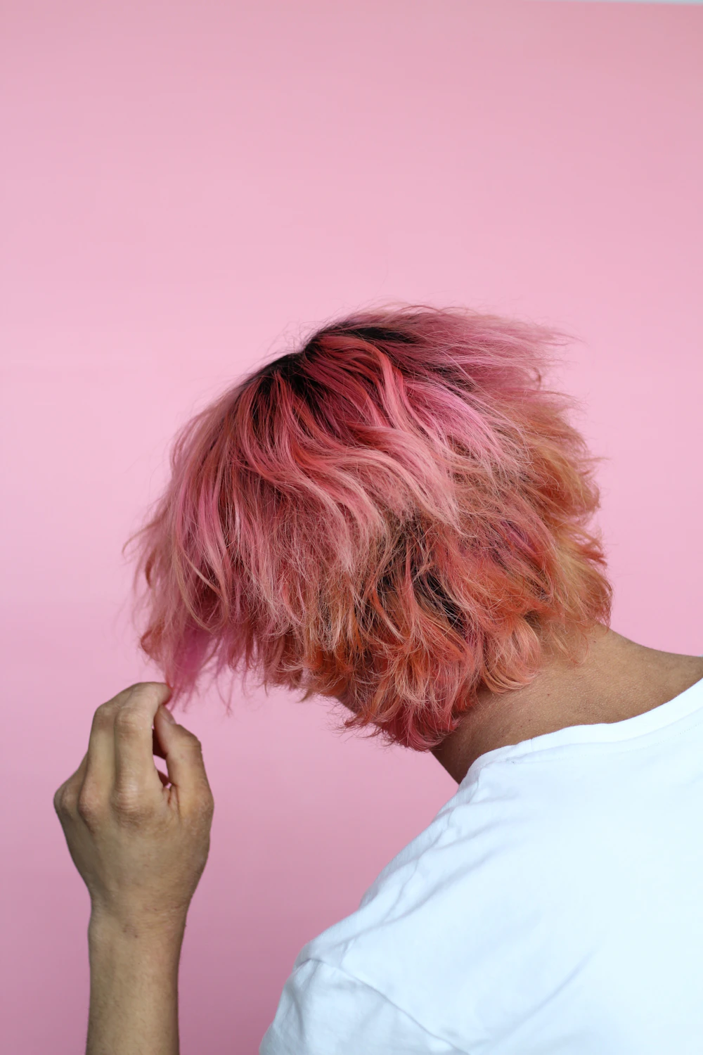 Colore rosa su capelli corti