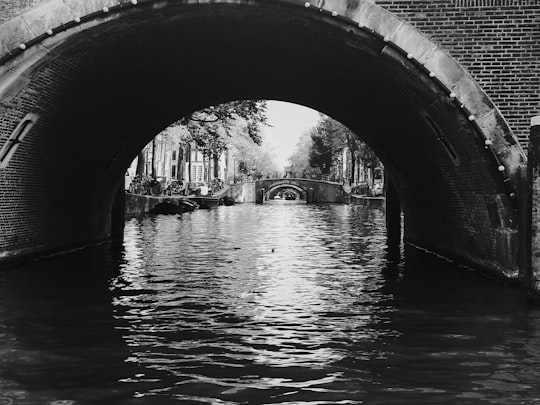 grayscale photo of arch bridge over water in Amsterdam Bridge, Toronto Netherlands