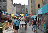 A lively market scene in Budapest, with local vendors and colorful stalls.
