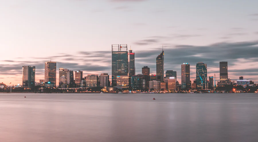 Perth city skyline over the Swan River