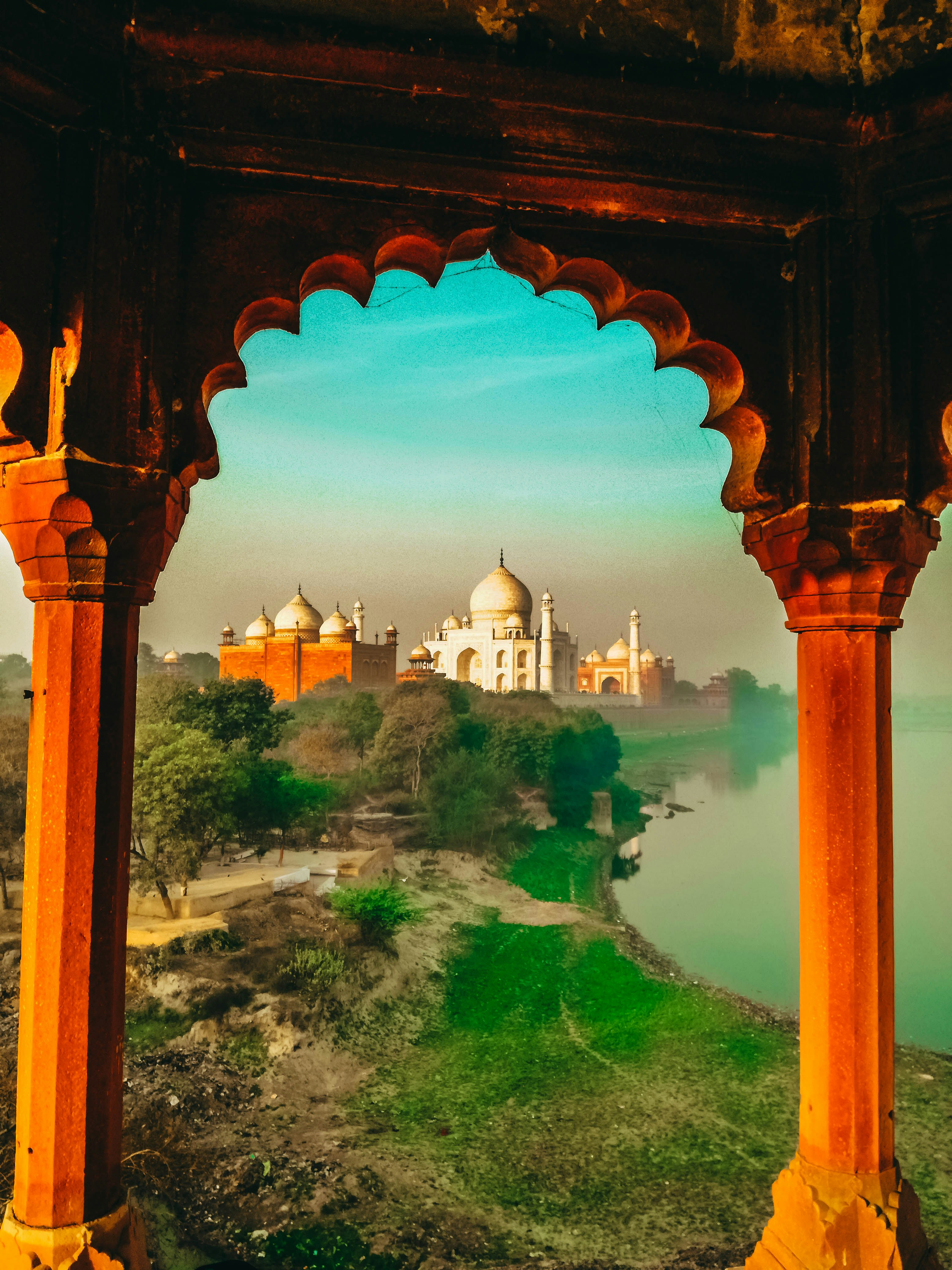This picture was taken from a hidden place near Taj Mahal, that just the locals know, and have an amazing view and different from all the pictures you will find on the internet.