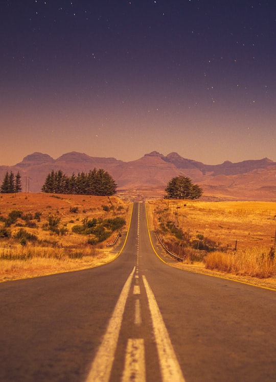 view of a long empty road in Clarens South Africa