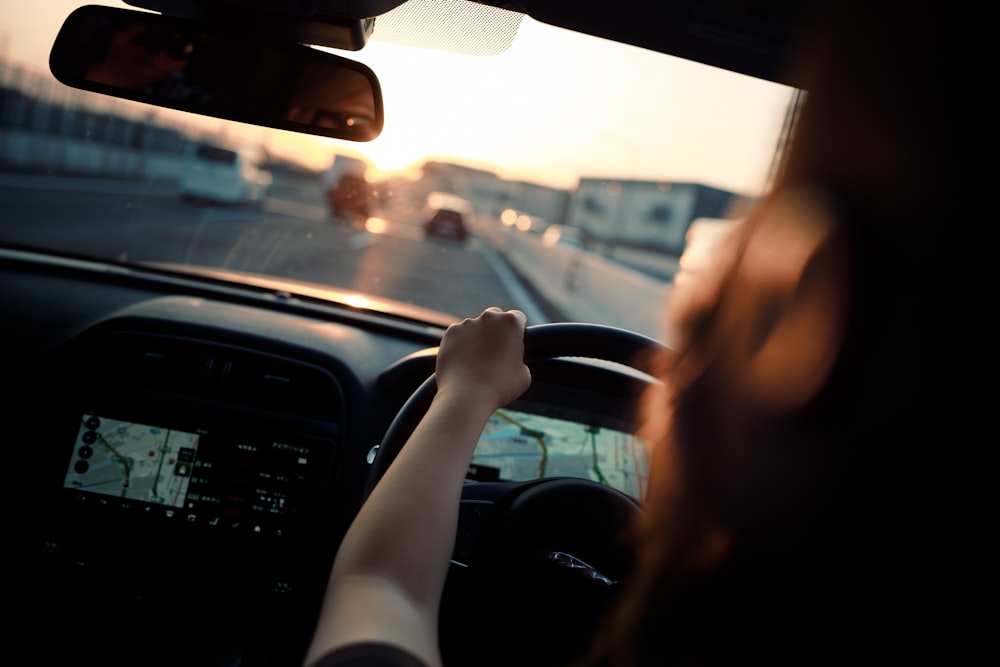 woman driving car