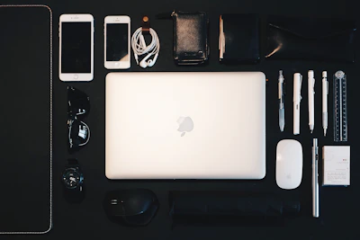 Organized office desk with essential everyday tools.