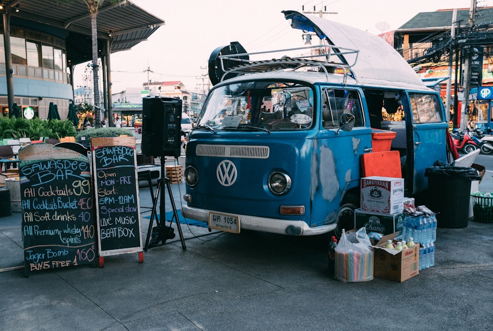 blue Volkswagen van during daytime