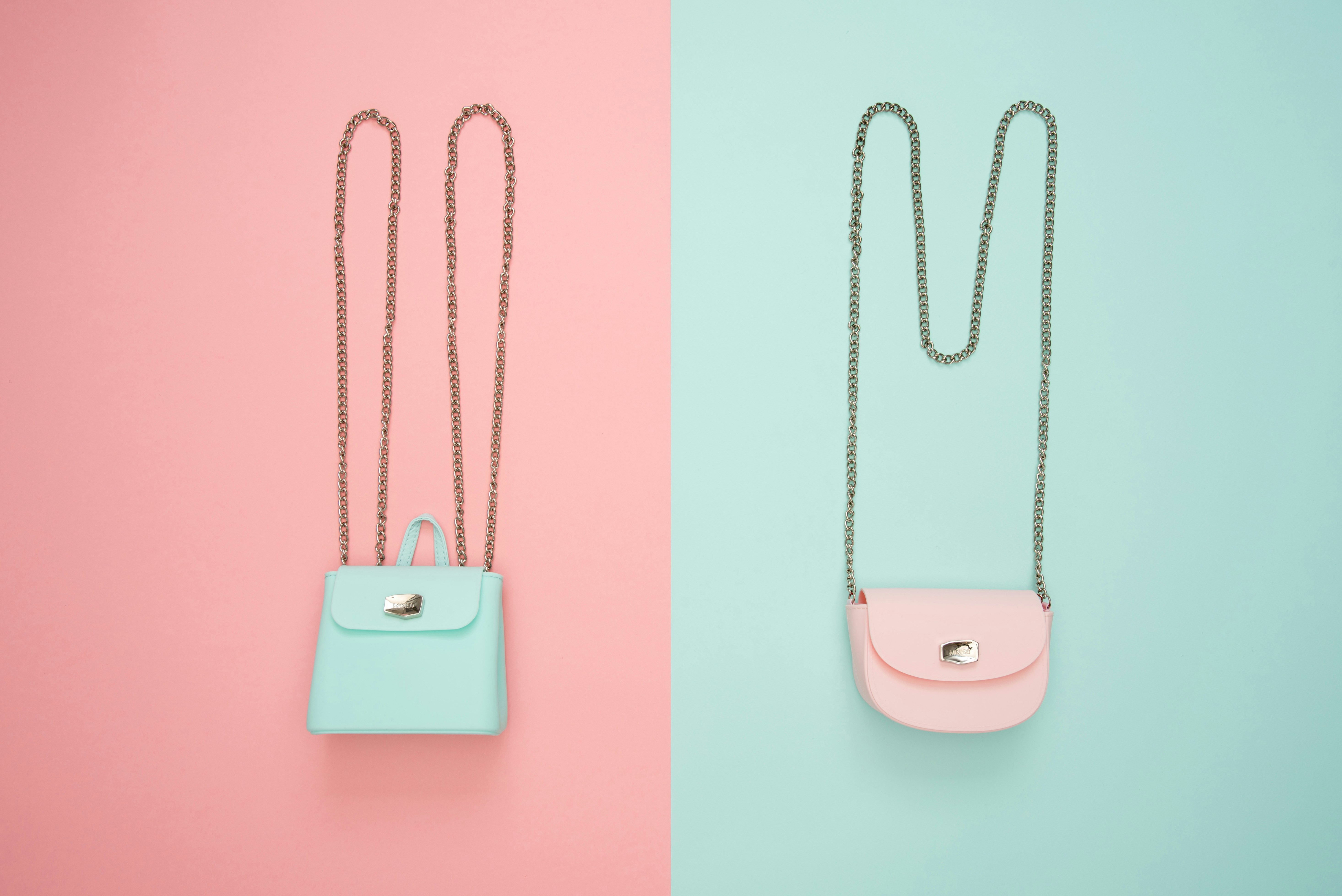Pastel bags on pastel background