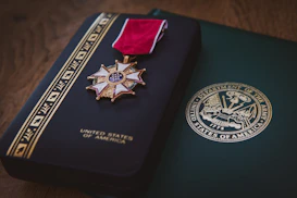 brown, white, and purple medallion