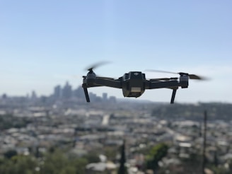 Urban drone dji mini flying in Los Angelos 