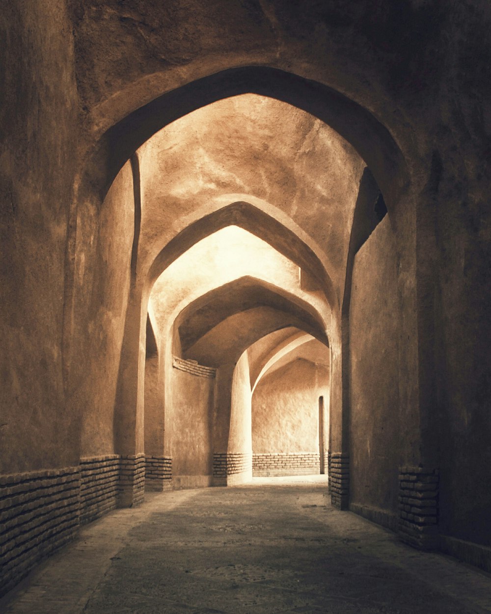 brown lit concrete pathway