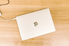MacBook in flat lay photography with white case