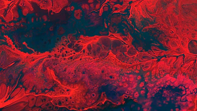 a red and blue abstract painting