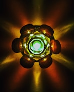 Elegant visualization of a glowing 'ep' emblem surrounded by organic leaf patterns and light beams.