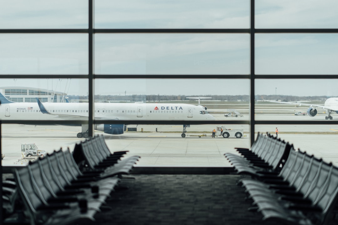 blue and white Delta airplane