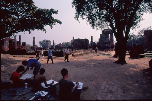 Students exploring a historical site during a study tour
