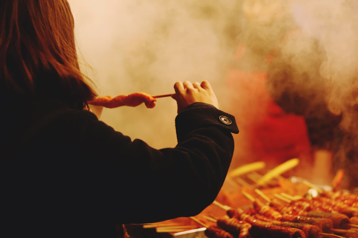 A street food stall in Korea with dishes ready to serve
