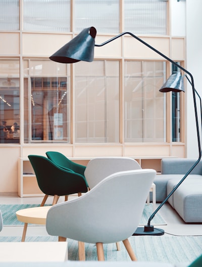 black floor lamp on living room sofa