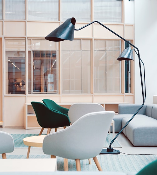 black floor lamp on living room sofa