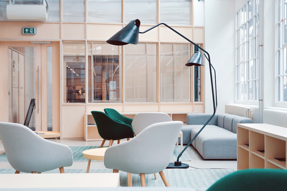 black floor lamp on living room sofa