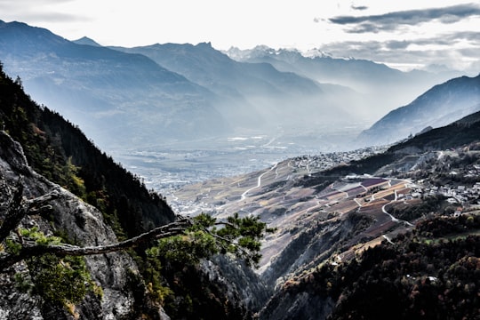 silhouette of mountains and green leafed trees landscape photography in Troistorrents Switzerland