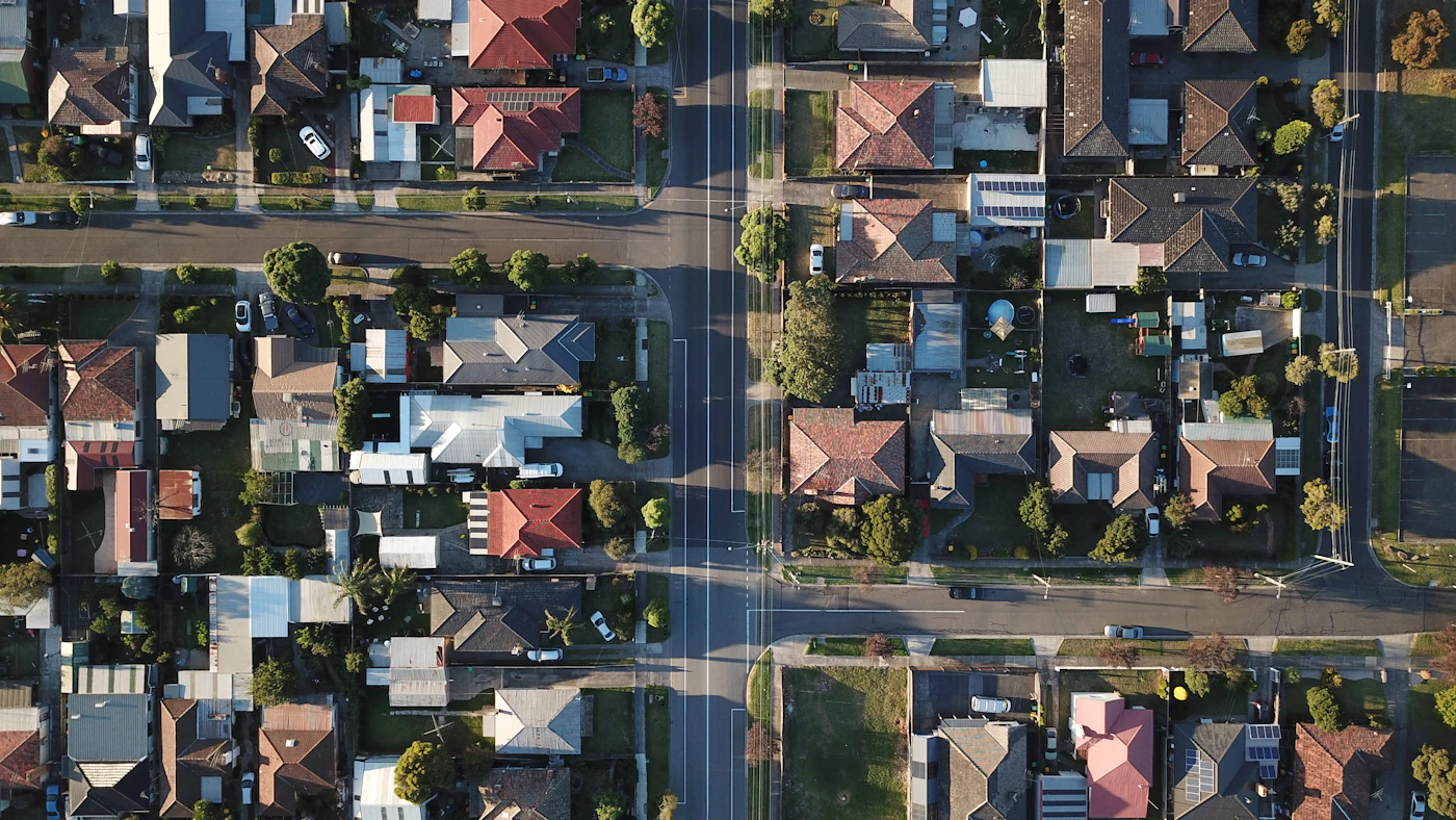 Aerial view of a Melbourne residential neighbourhood